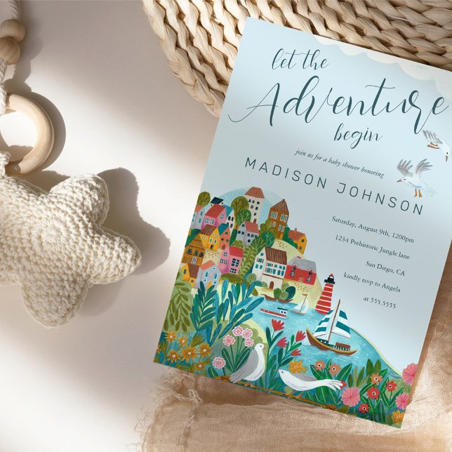 Invitation Que l'aventure commence garçon fête de bébé shower (Let the adventure begin gender  neutral baby shower invitation)