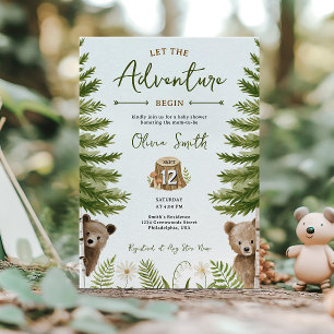 Invitation Que l'aventure commence Ours Jumeaux Baby Shower