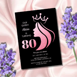 Invitation Queen Crown Parties scintillant rose Noir 80e anni