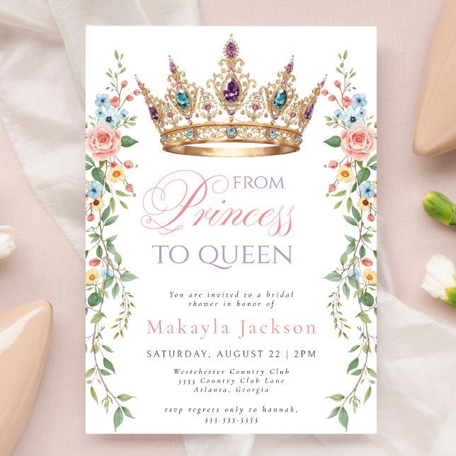 Invitation Queen Gold Crown Arch Floral Elegant Bridal Shower (Créateur téléchargé)