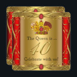 Invitation Queen King Regal Red Gold 40th Birthday Party<br><div class="desc">Reine ou Roi,  Prince Royal,  Red Gold Elite 40th Birthday Party. Gold Royal Regal rouge. Soignée fête d'anniversaire Ornate Gold. Élégante Invitation d'anniversaire pour hommes et femmes.</div>