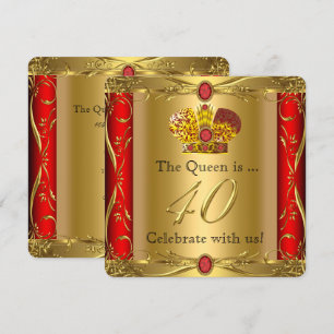 Invitation Queen King Regal Red Gold 40th Birthday Party