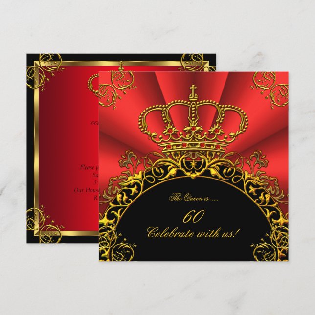 Invitation Queen King Regal Red Gold Royal Anniversaire Party (Devant / Derrière)