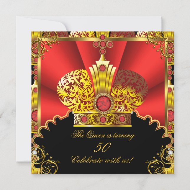Invitation Queen King Regal Red Gold Royal Anniversaire Party (Devant)