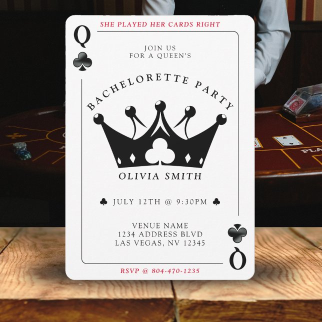 Invitation Queen of Clubs Poker Card Bachelorette Party (Queen of Clubs Poker Card Bachelorette Party
)