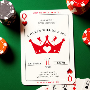 Invitation Queen of Heart Casino Poker Card Baby shower fille