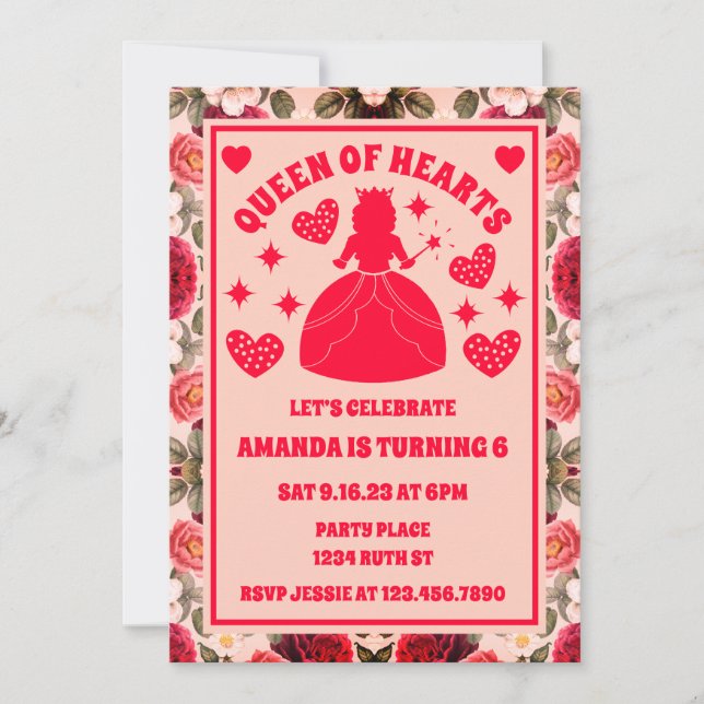 Invitation Queen Of Hearts Roses Anniversaire Photo (Devant)