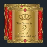 Invitation Queen ou King Regal Red Gold 21e fête d'anniversai<br><div class="desc">Reine ou Roi Prince Royal,  Red Gold Elite 21e Anniversaire fête. Gold Royal Regal rouge. Soignée fête d'anniversaire Ornate Gold. Élégante Invitation d'anniversaire pour hommes et femmes.</div>