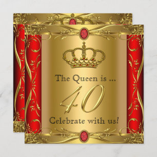 Invitation Queen ou King Regal Red Gold 40th Birthday Party