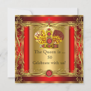 Invitation Queen ou King Regal Red Gold 50e fête d'anniversai