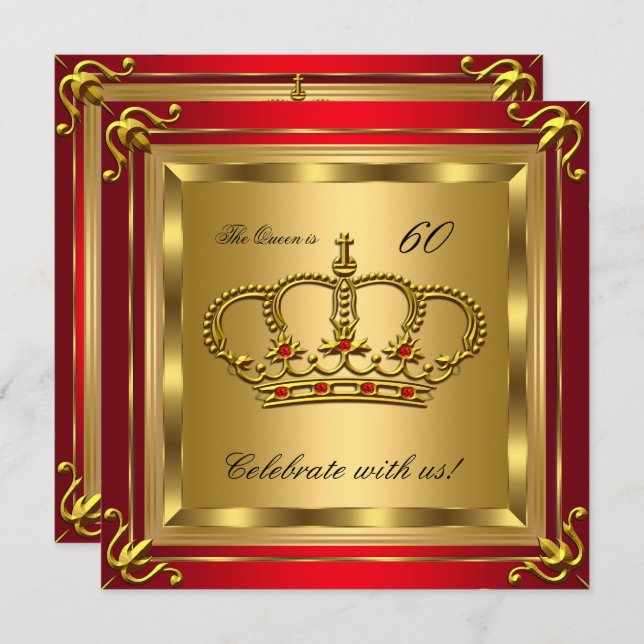 Invitation Queen ou King Regal Red Gold Anniversaire Party 2 (Devant / Derrière)