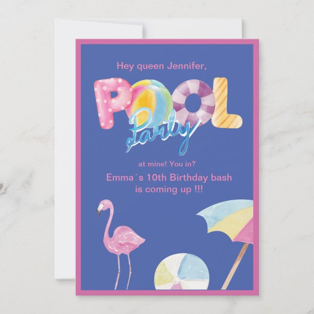 Invitation Queen Pool Party Bash : ado tendance pour enfants  (Devant)