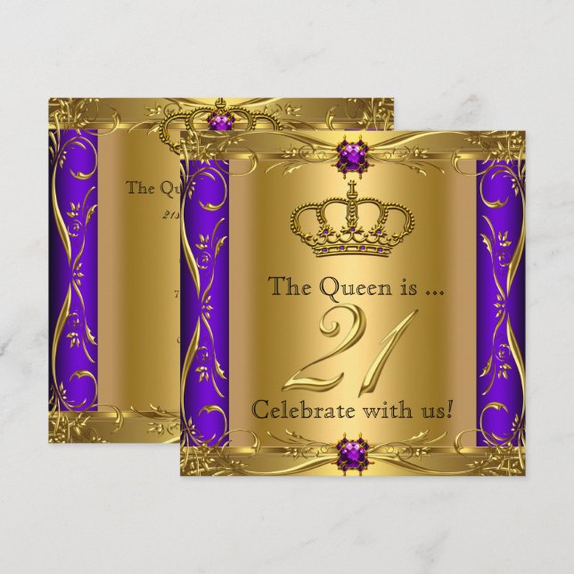 Invitation Queen Princess Regal Purple 21e anniversaire (Devant / Derrière)