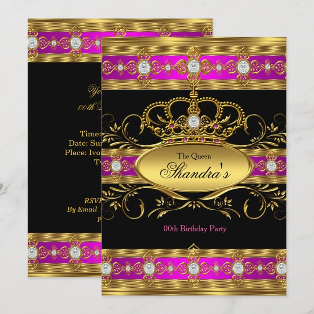 Invitation Queen Princess Royal Rose Gold Diamond Party (Devant / Derrière)