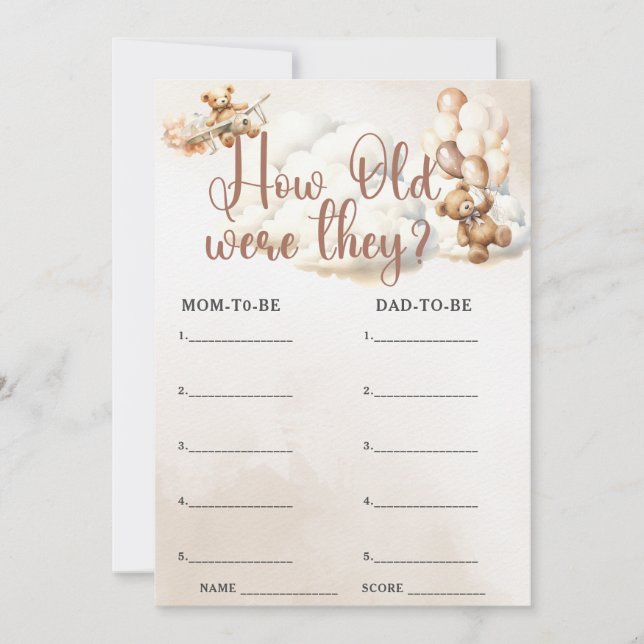 Invitation QUEL ÂGE AVAIENT-ILS Jeu pour Baby Shower Ourson M (Devant)