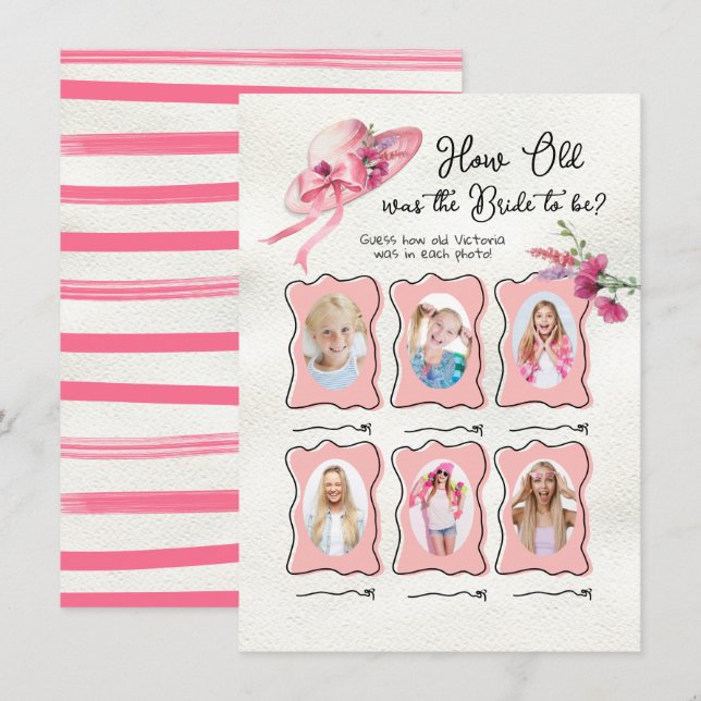 Invitation Quel âge avait la mariée Derby Casquette rose jeu  (Devant / Derrière)