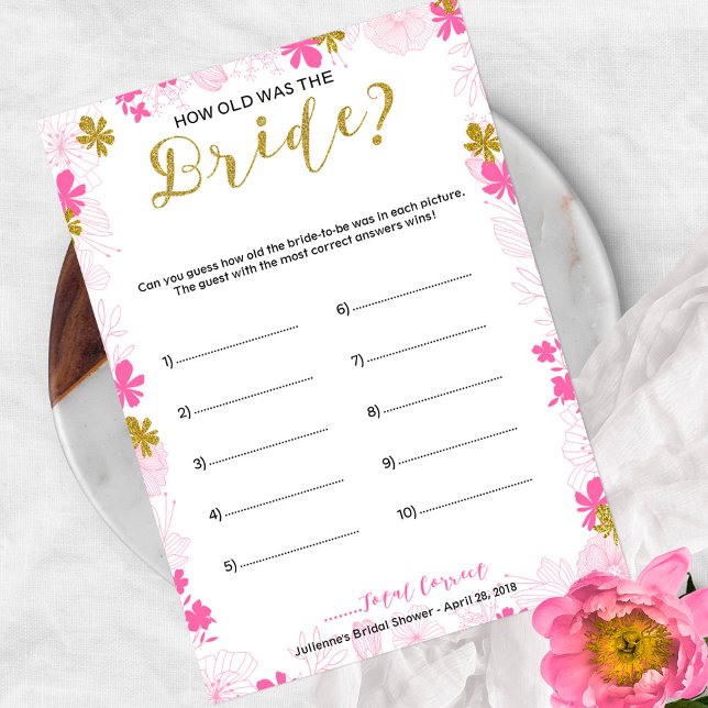Invitation Quel âge avait la mariée Jeu de Baby Shower (Créateur téléchargé)