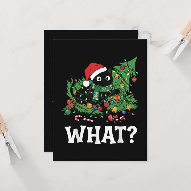 Invitation Quel arbre de Noël drôle de chat noir (Devant/Arrière en situation)
