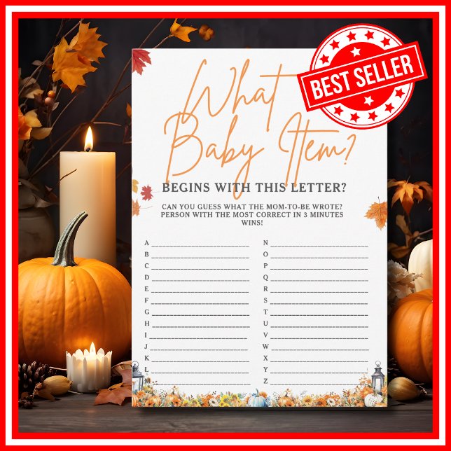 Invitation QUEL ARTICLE DE BÉBÉ ALPHABET Jeu de Baby Shower C (WHAT BABY ITEM ALPHABET Easy Baby Shower Game A Little Pumpkin is on the Way Theme )