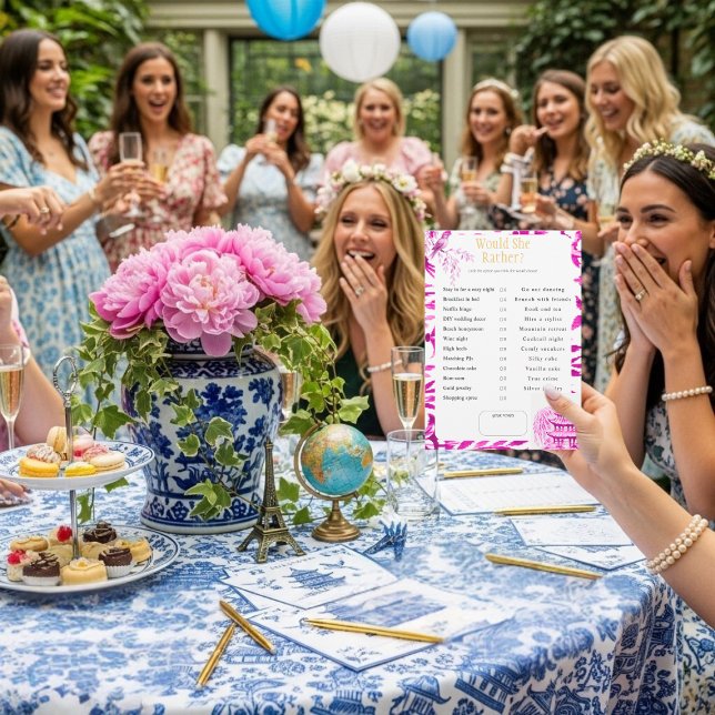 Invitation Quel choix ferait-elle ? Jeu de baby shower rose p (What Would She Choose? Pink Bridal Shower game)