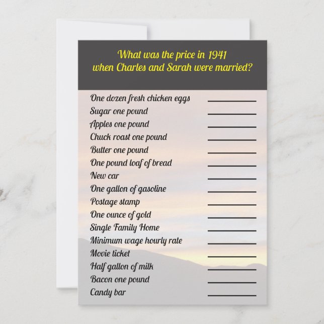 Invitation Quel était le jeu des prix | Coucher de soleil de  (Devant)