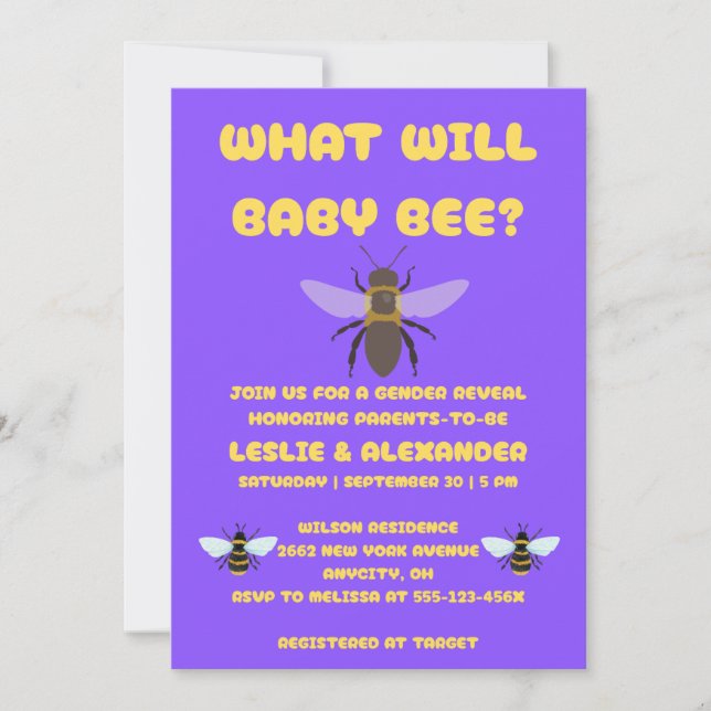Invitation Quel genre va Baby Bee révéler la fête (Devant)