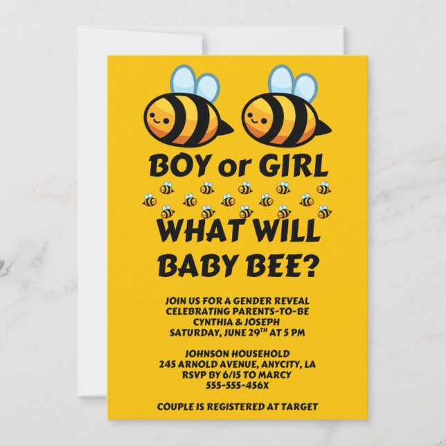 Invitation Quelle révélation de sexe pour bébé abeille (Devant)