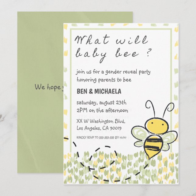 Invitation Quelle sera l'abeille bébé Fête de bébé abeille Ré (Devant / Derrière)