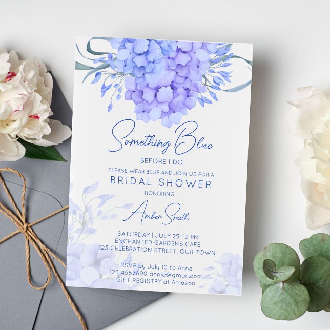 Invitation Quelque chose bleu hydrangea nuptiale douche flora (Something blue before I do bridal shower invitation blue hydrangea floral botanical invitation)
