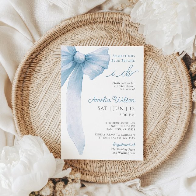 Invitation Quelque Chose de Bleu Avant de Dire Oui Cérémonie  (Something Blue Before I Do Whimsical Bow Bridal Shower Invitation)