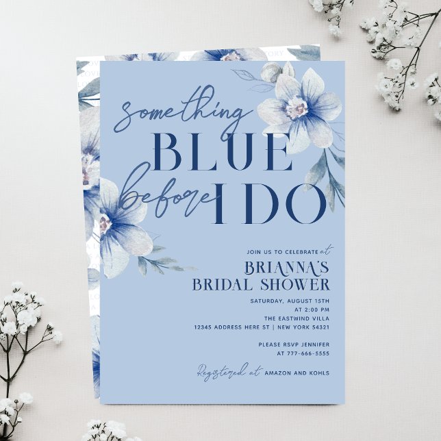 Invitation Quelque chose de bleu avant de faire Blue Flower M (Something Blue Before I Do Dusty Slate Blue Watercolor Floral Bridal Shower Invitations)
