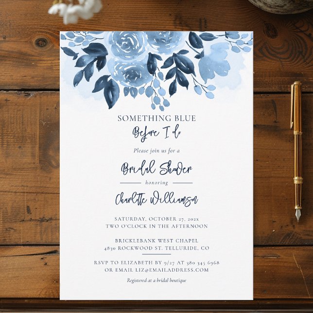 Invitation Quelque chose de bleu avant de faire Fête des mari (Something Blue Before I Do Bridal Shower Dusty Blue Floral Invitation)