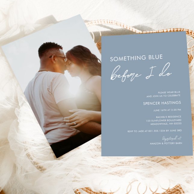 Invitation Quelque chose de bleu avant de faire Fête des mari (Something blue before I do photo dusty blue bridal shower invitation)