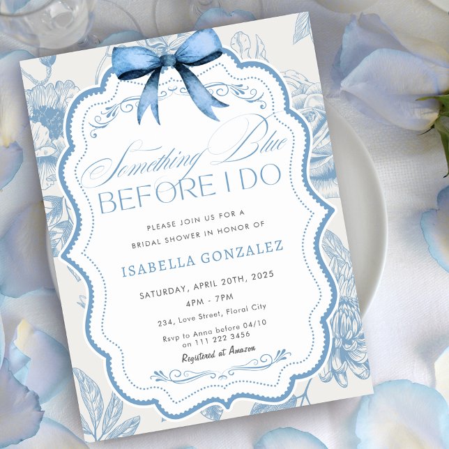 Invitation Quelque chose de bleu avant de faire Fête des mari (Something Blue Before I Do Floral Bridal Shower Invitation)