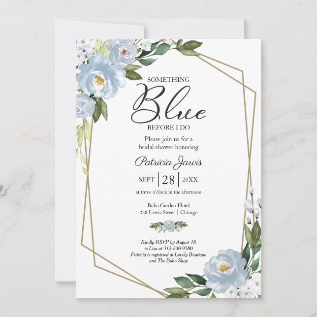 Invitation Quelque chose de bleu avant ma douche de mariée (Devant)