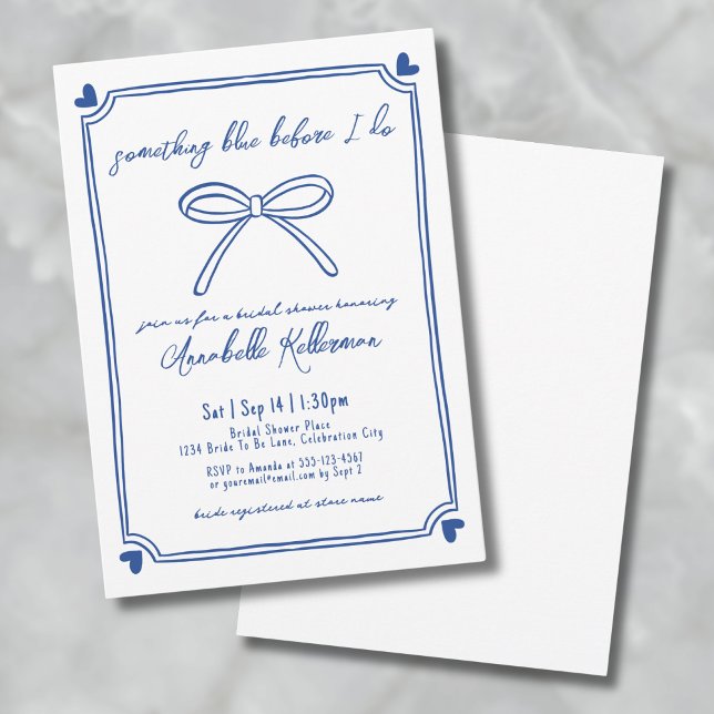 Invitation Quelque Chose de Bleu Avant Ma Fantaisiste Fête de (Something Blue Before I Do Whimsical Bridal Shower Invitation)