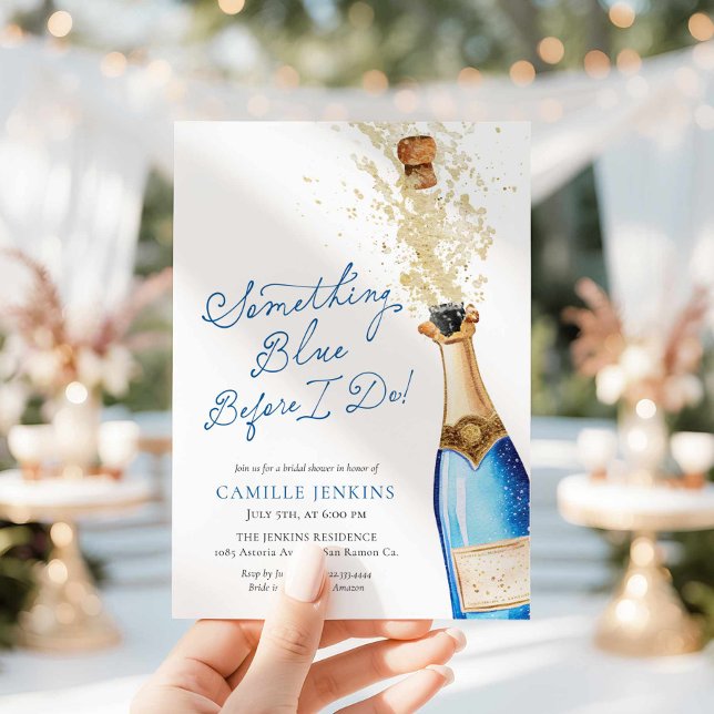 Invitation Quelque chose de bleu avant que je fasse Brunch En (Something Blue Before I do! Champagne Bridal Brunch Invitation)