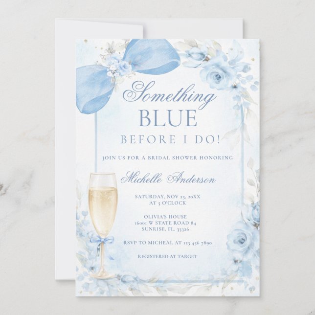 Invitation Quelque chose de bleu avant que je fasse une fête  (Devant)