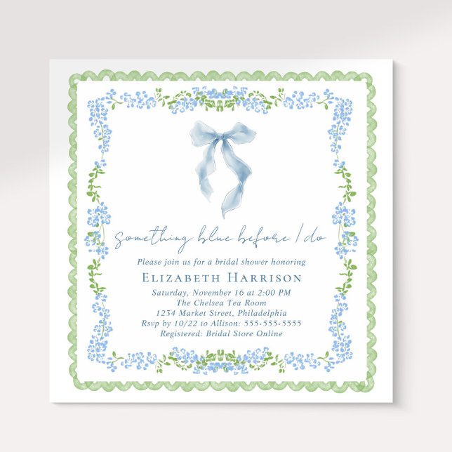 Invitation Quelque chose de bleu avant que je me marie Shower (Something Blue Before I Do Bow Bridal Shower Invitation)