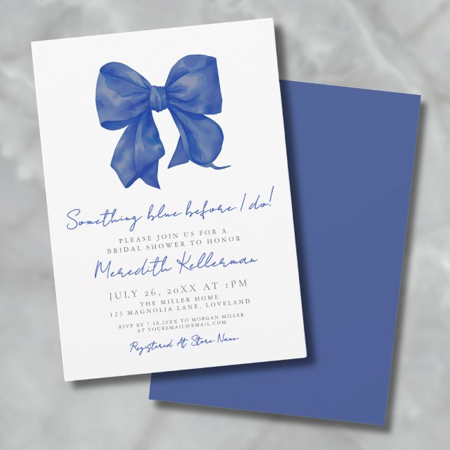 Invitation Quelque chose de bleu avant que je ne fasse Fête d (Elegant Simple Blue Bow Bridal Shower Invitation)