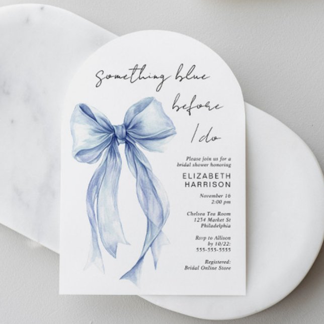 Invitation Quelque chose de bleu avant que je ne fasse l'arch (Something Blue Before I Do Bow Bridal Shower Arch Invitation)
