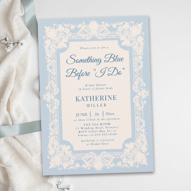 Invitation Quelque Chose de Bleu Broderie Mariage Classique M (something blue bridal shower ideas modern classic invitation lace frame elegant brunch tea template)