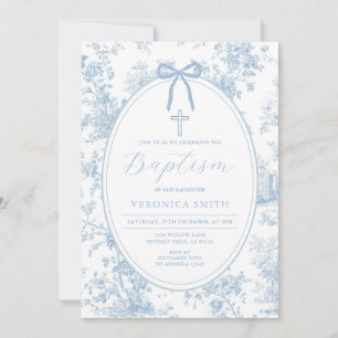 Invitation Quelque Chose de Bleu Croix de Baptême Florale Vin