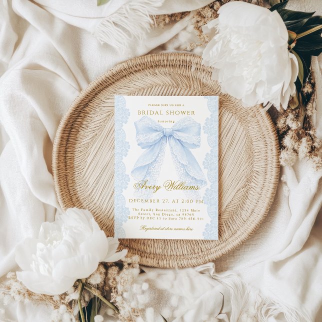 Invitation Quelque chose de bleu design ruban en dentelle élé (Créateur téléchargé)