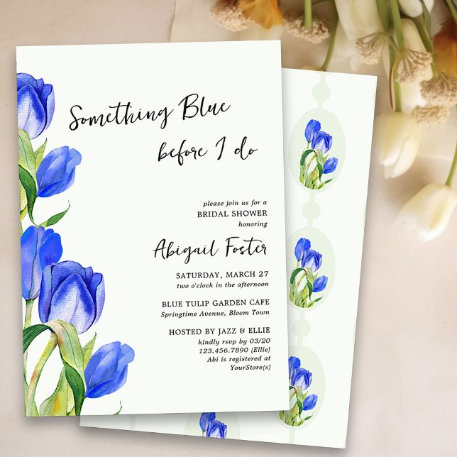Invitation Quelque chose de bleu Fête des mariées de fleurs d (Something Blue Bridal Shower Invitation with blue tulips)