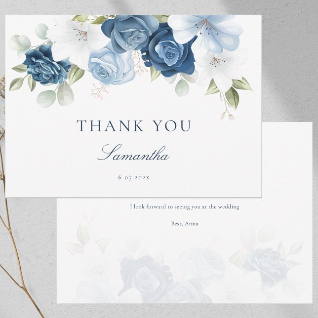 Invitation Quelque chose de bleu Fête des mariées Floral Cart (Something Blue Floral Bridal Shower Thank You Card)
