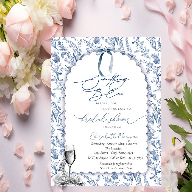 Invitation Quelque Chose de Bleu Fleurs Ruban Verre Perles  (Créateur téléchargé)