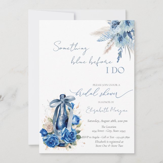 Invitation Quelque chose de bleu floral noeud papillon boutei (Devant)