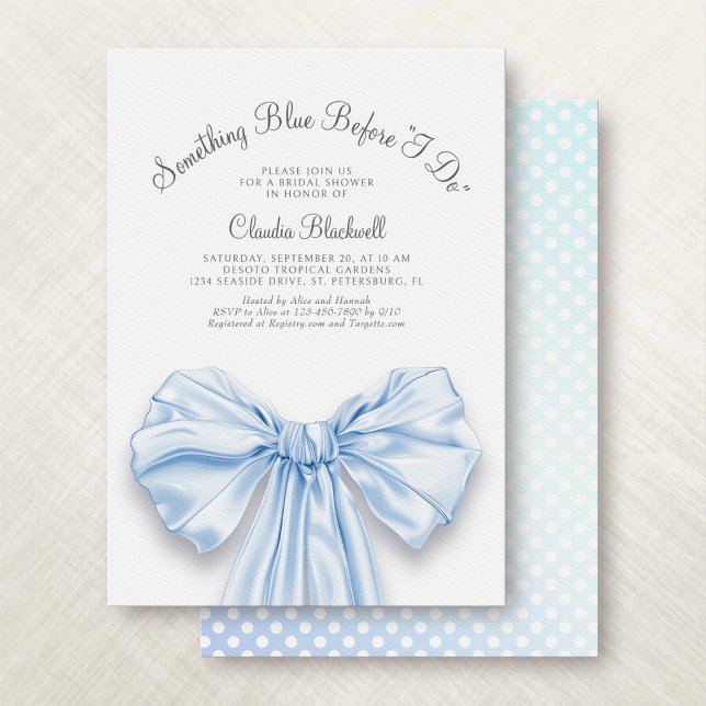 Invitation Quelque chose de bleu français Bow Coquette Fête d (Créateur téléchargé)