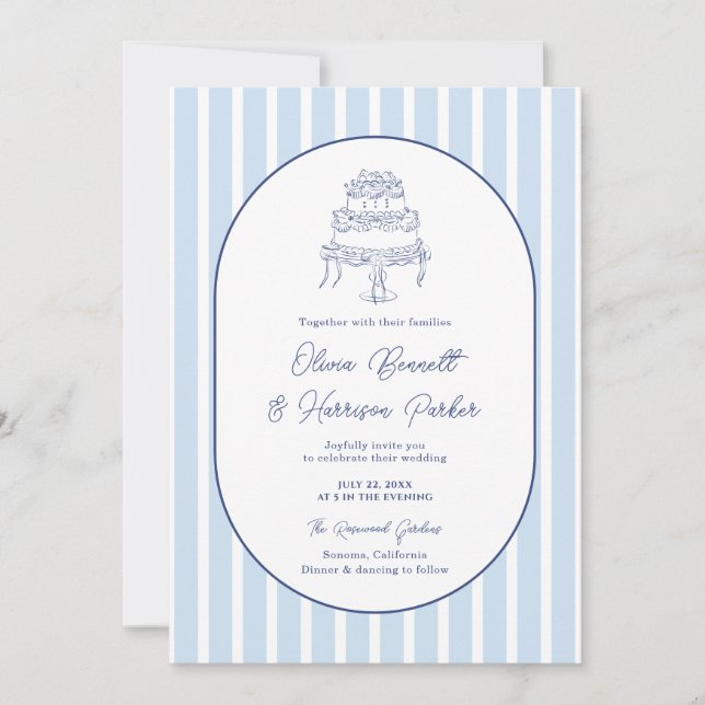Invitation Quelque Chose de Bleu Gâteau Dessiné à la Main Ray (Devant)